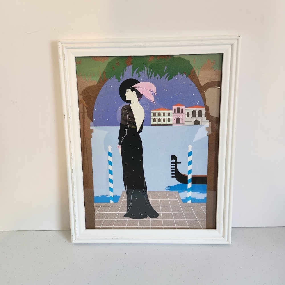 Bruce Capra Print Framed Art Deco Painting Print Woman By Water Vintage Gallery